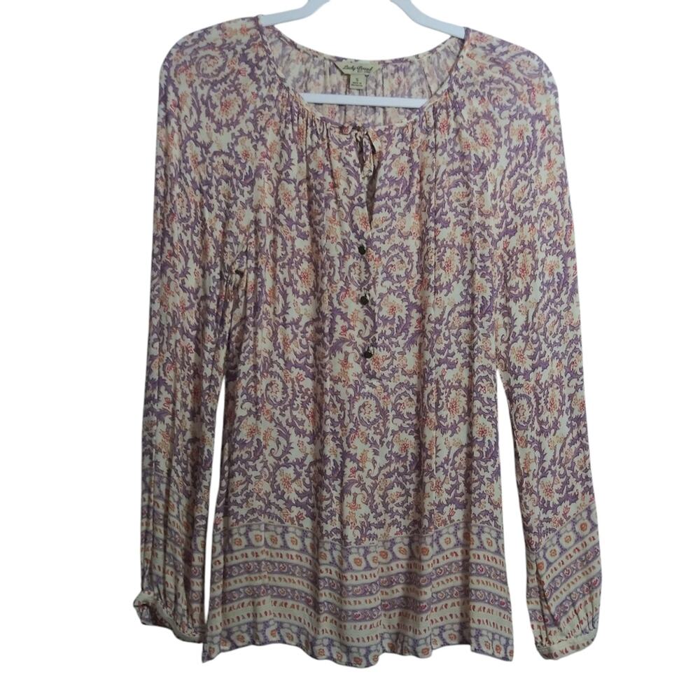 Lucky Brand Purple Paisley Peasant Long Sleeve Boho Top Size Small